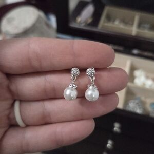 Silver Pearl Stud Earrings